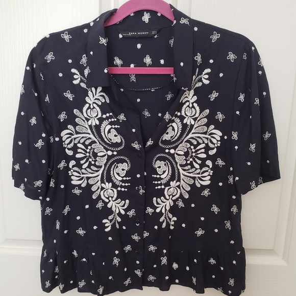 EUC ZARA Embroidered Peplum Blouse - Picture 2 of 10